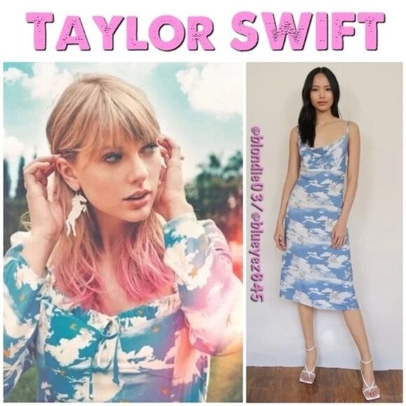 Reformation Freya Silk Dress Angel Cloud Print TAYLOR SWIFT Inspired - L - Picture 1 of 15